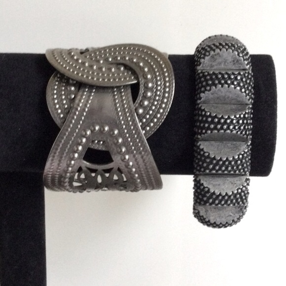 2  Chunky Textured Metal Bracelets